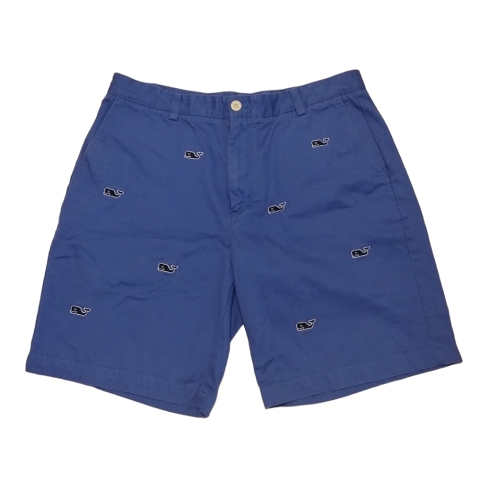 Vineyard Vines Whale Embroidered Shorts Cotton Twill Preppy Blue